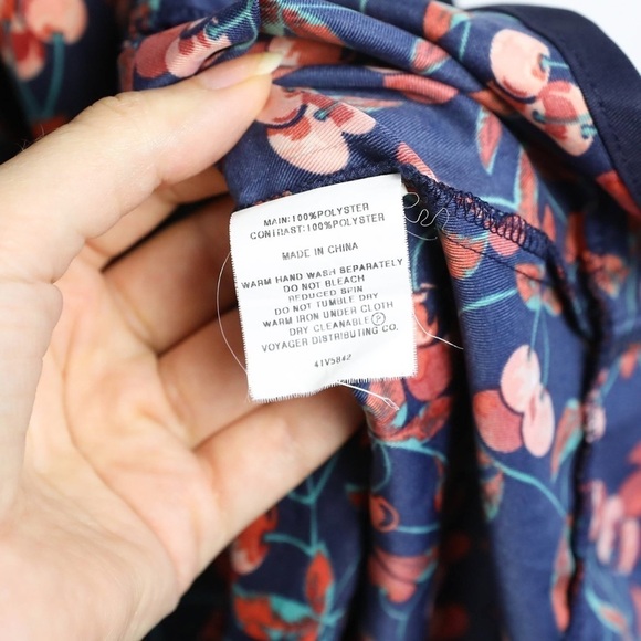 Hi There Karen Walker Anthropologie Cherry wrap dress navy 6 fruit print berry M - Picture 6 of 11